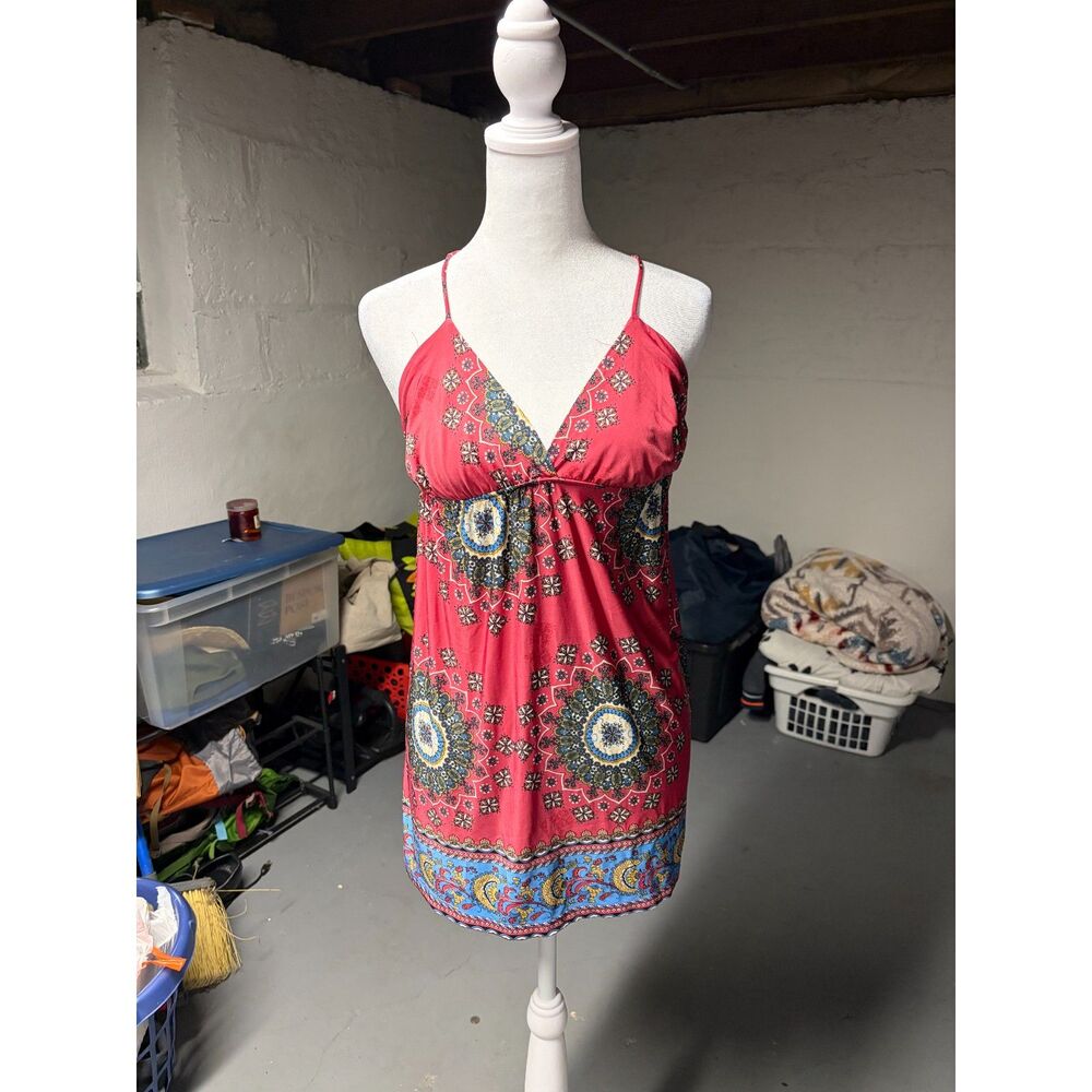 UnitUSA Boho Vibrant Long Top/Mini Dress VERY SOFT Size S/M Elastic Under Chest